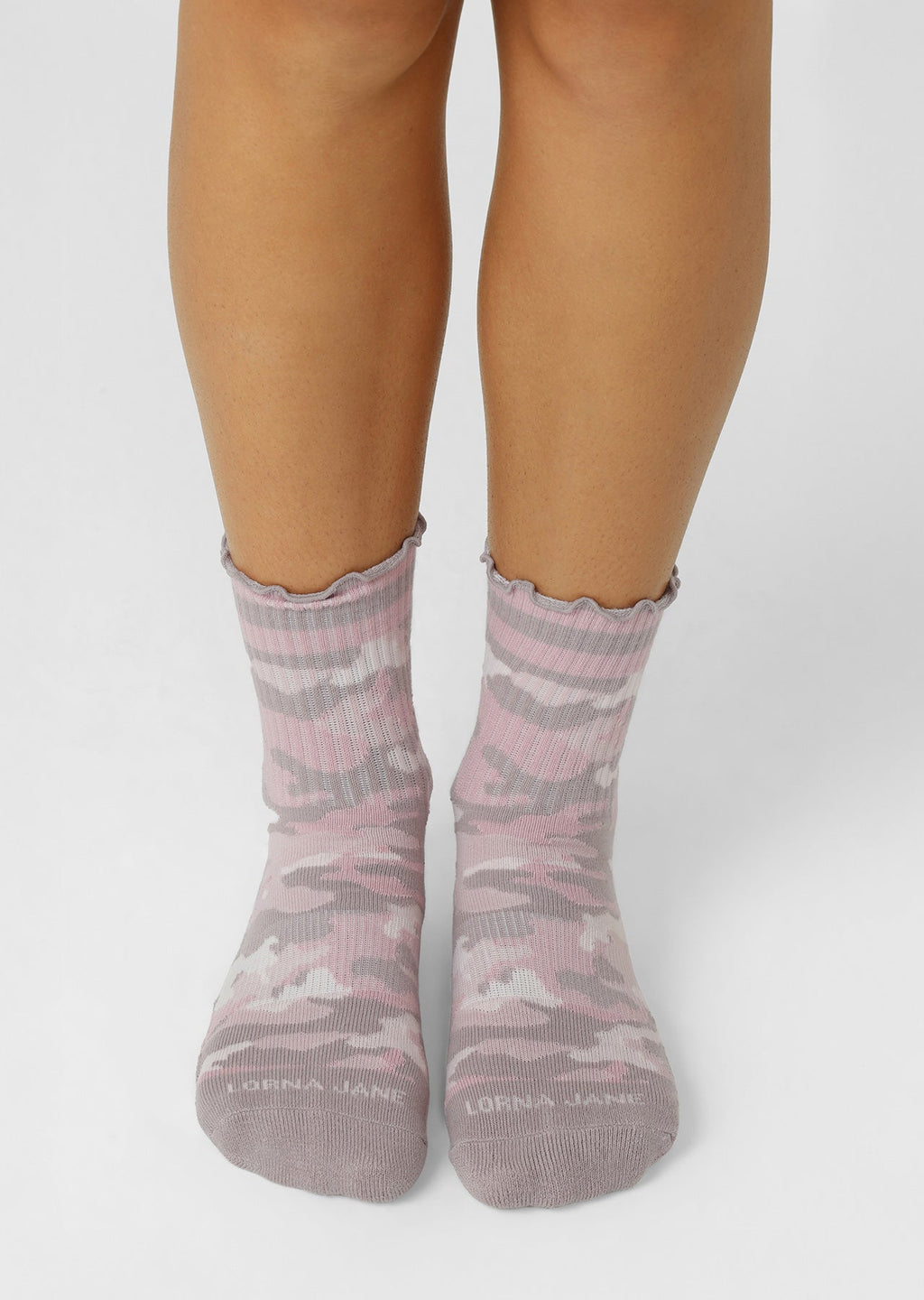 Cute In Camo Pilates Grip Crew Socks